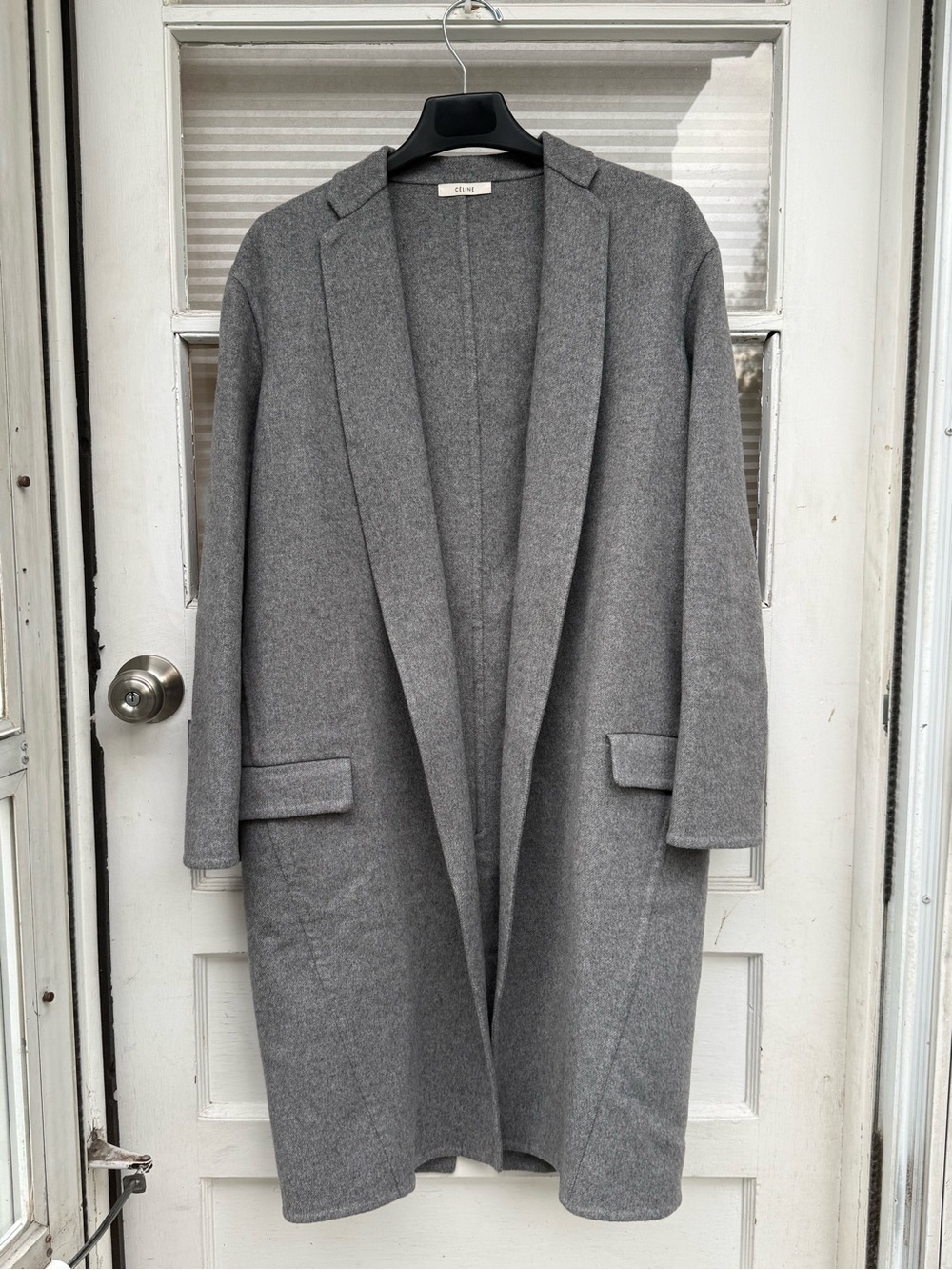 Celine Phoebe Philo Era Cashmere Egg Crombie Coat Gray
